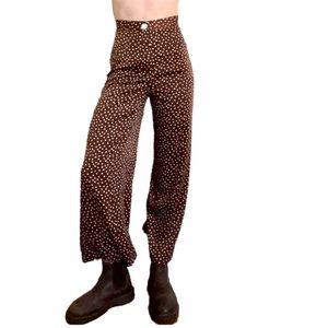 Urban Outfitter’s Olympia Satin Wide Leg Brown & White Polka Dot Pant.